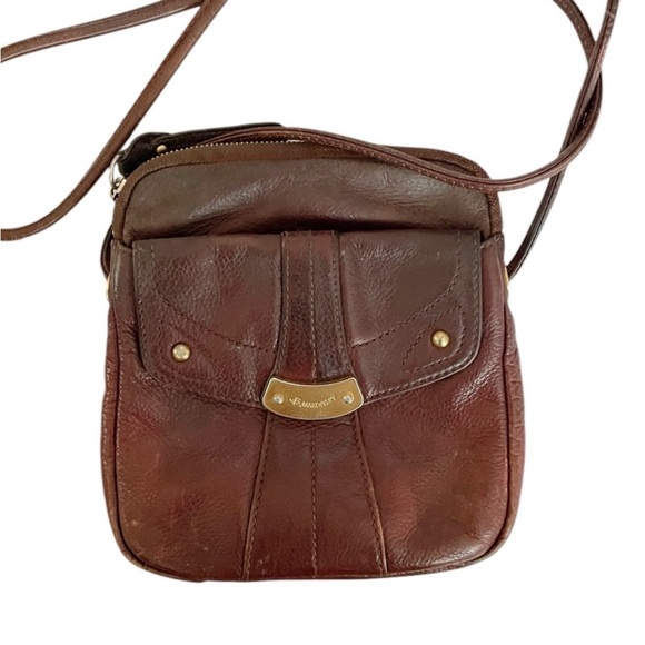 Vintage B. Makowsky Brown Leather Crossbody Bag Leopard Lining Zip Top Purse - Picture 2 of 9